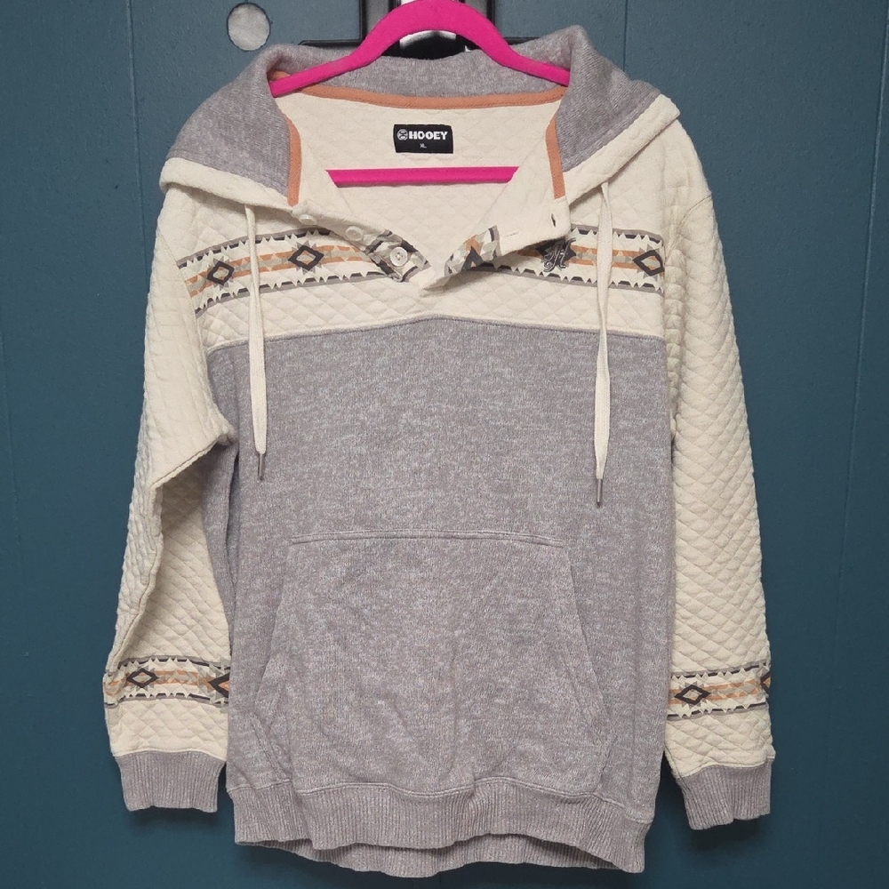 Hooey Women's Gray and Cream Quilted Hoodie